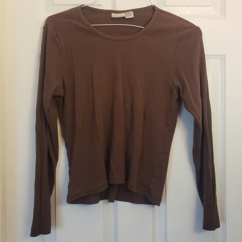 Newport News Brown Fitted Long Sleeve T-Shirt Large